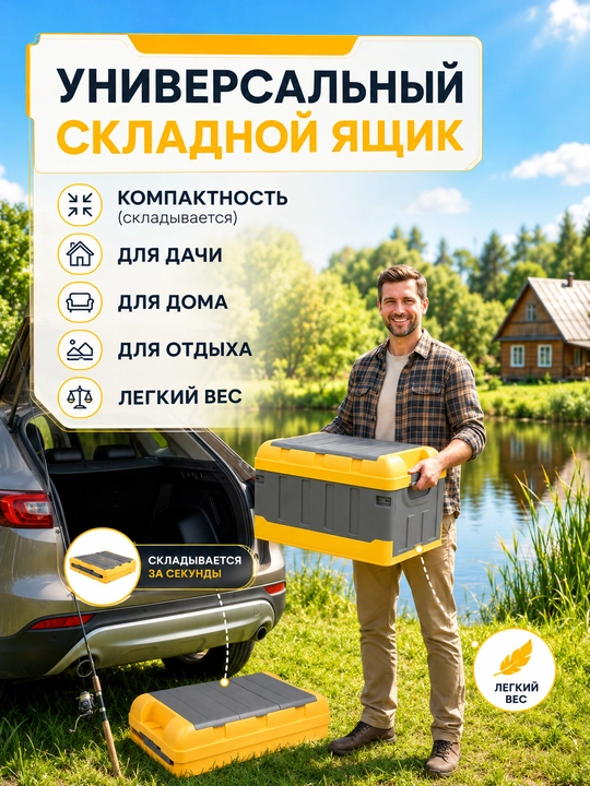 Qopqoqli plastik saqlash qutisi — avtomobil bagaji uchun