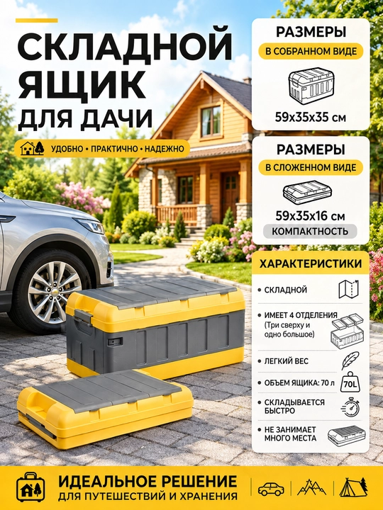 Qopqoqli plastik saqlash qutisi — avtomobil bagaji uchun