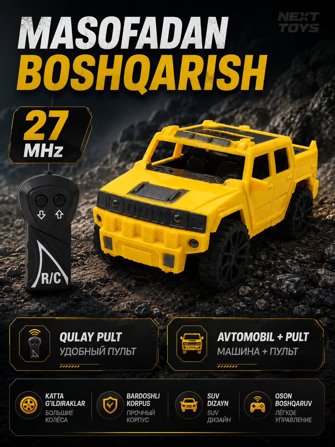 Pultli yo‘ltanlamas mashina, katta g‘ildirakli, chiroqli va manevrli boshqaruv
