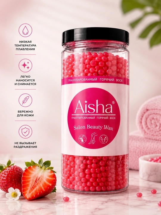 Гранулированный горячий воск Aisha Salon Beauty Wax, клубничный аромат - 