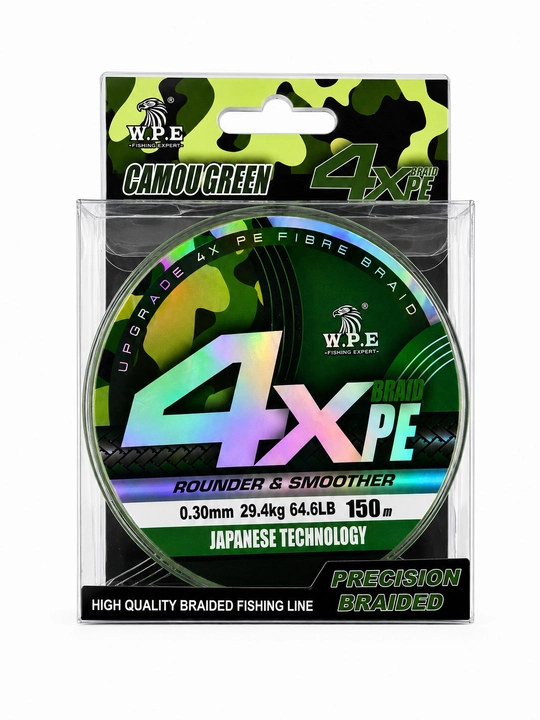 W.P.E 4X PE Braided Fishing Line Camou Green – Высокопрочный плетёный рыболовный шнур