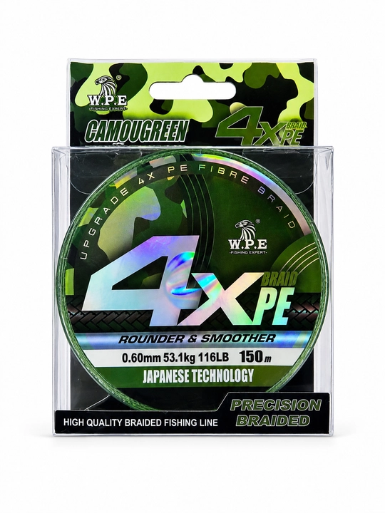 W.P.E 4X PE Braided Fishing Line Camou Green – Высокопрочный плетёный рыболовный шнур