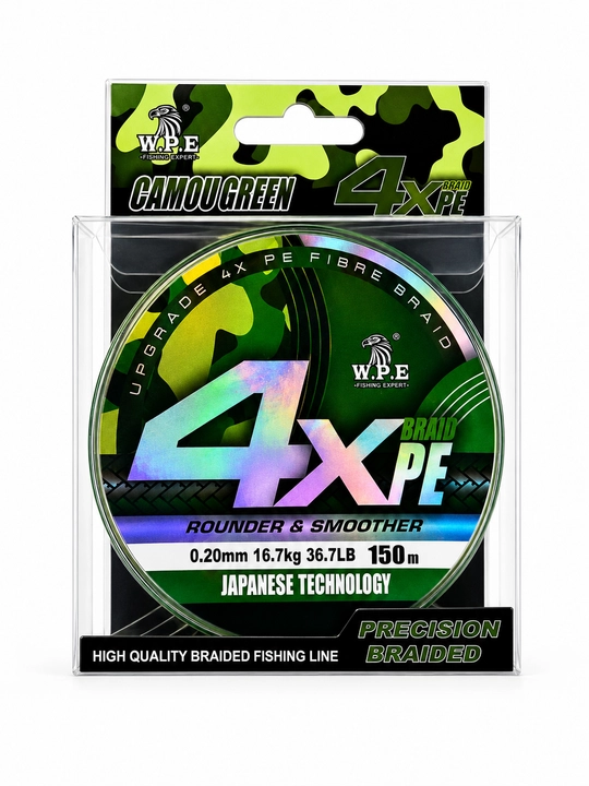 W.P.E 4X PE Braided Fishing Line Camou Green – Yuqori mustahkam baliq ovlash ipi - 