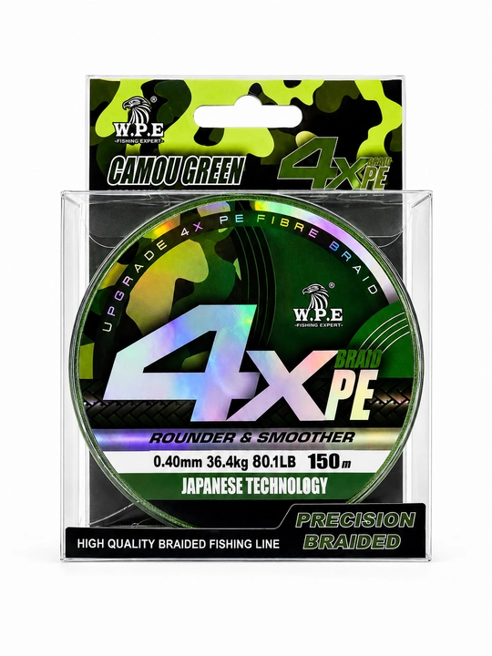 W.P.E 4X PE Braided Fishing Line Camou Green – Высокопрочный плетёный рыболовный шнур