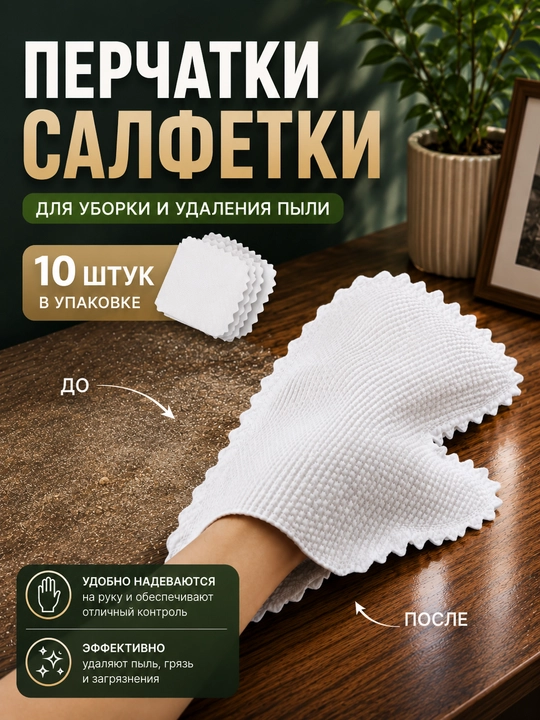 Перчатки салфетки, перчатка для уборки, салфетка для уборки, перчатка для пыли - 