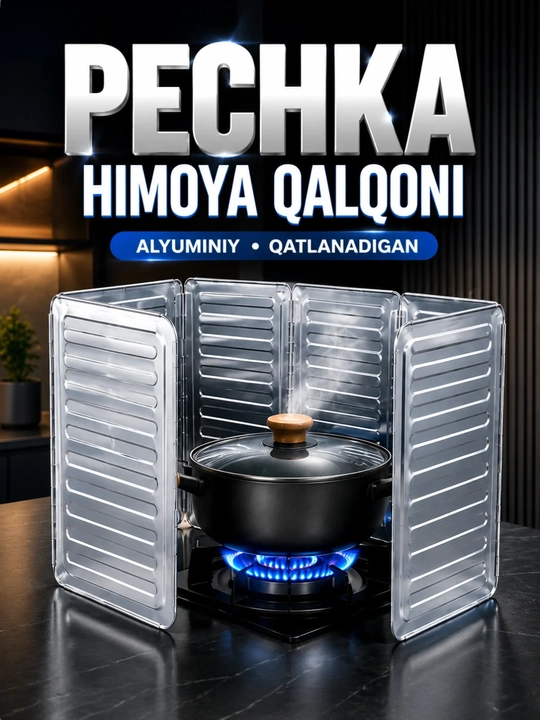 Gaz plita uchun himoya ekran, alyuminiy folga paneli, qatlanadigan, 84 × 32.5 sm - 