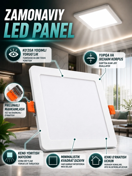LED панель 24W, круглый встраиваемый потолочный светильник для дома