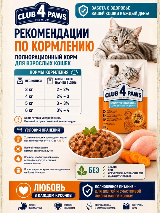 CLUB 4 PAWS Premium — влажный корм для кошек с говядиной в желе, 100 г