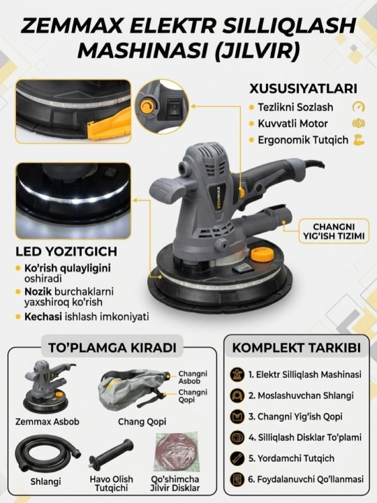 Devor va shiftlar uchun silliqlash mashinasi, shlifmashina, shlefmashina,ZEROMAX
