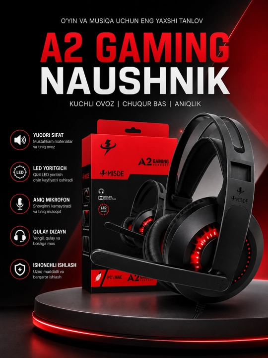 A2 gaming стерео игровые наушники с микрофоном rgb led для пк, ноутбука и смартфона - 