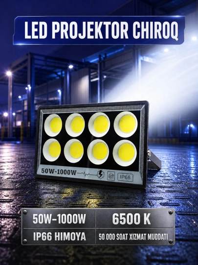 Прожектор светодиодный LED ER-BOS 50W–1000W, 6500K, 1655–265В - 