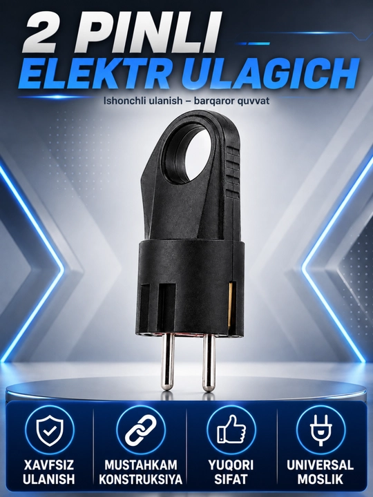 Vilka elektr adapter, 2 pinli rozetka uchun elektr ulash vilkasi - 