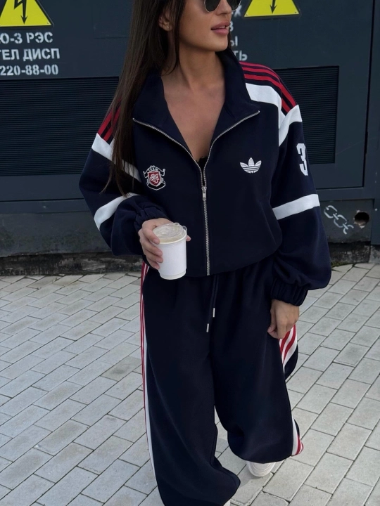 Ayollar uchun sport kostyumi dvoyka, oversize olimpiyka va keng shim, 2 ip HB trikotaj