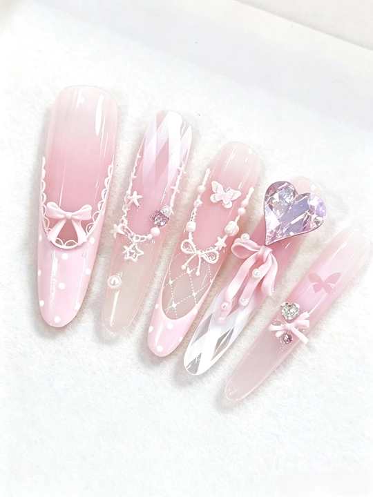 Накладные ногти с индивидуальным дизайном и стразами, комплект: клей, спиртовые салфетки - 