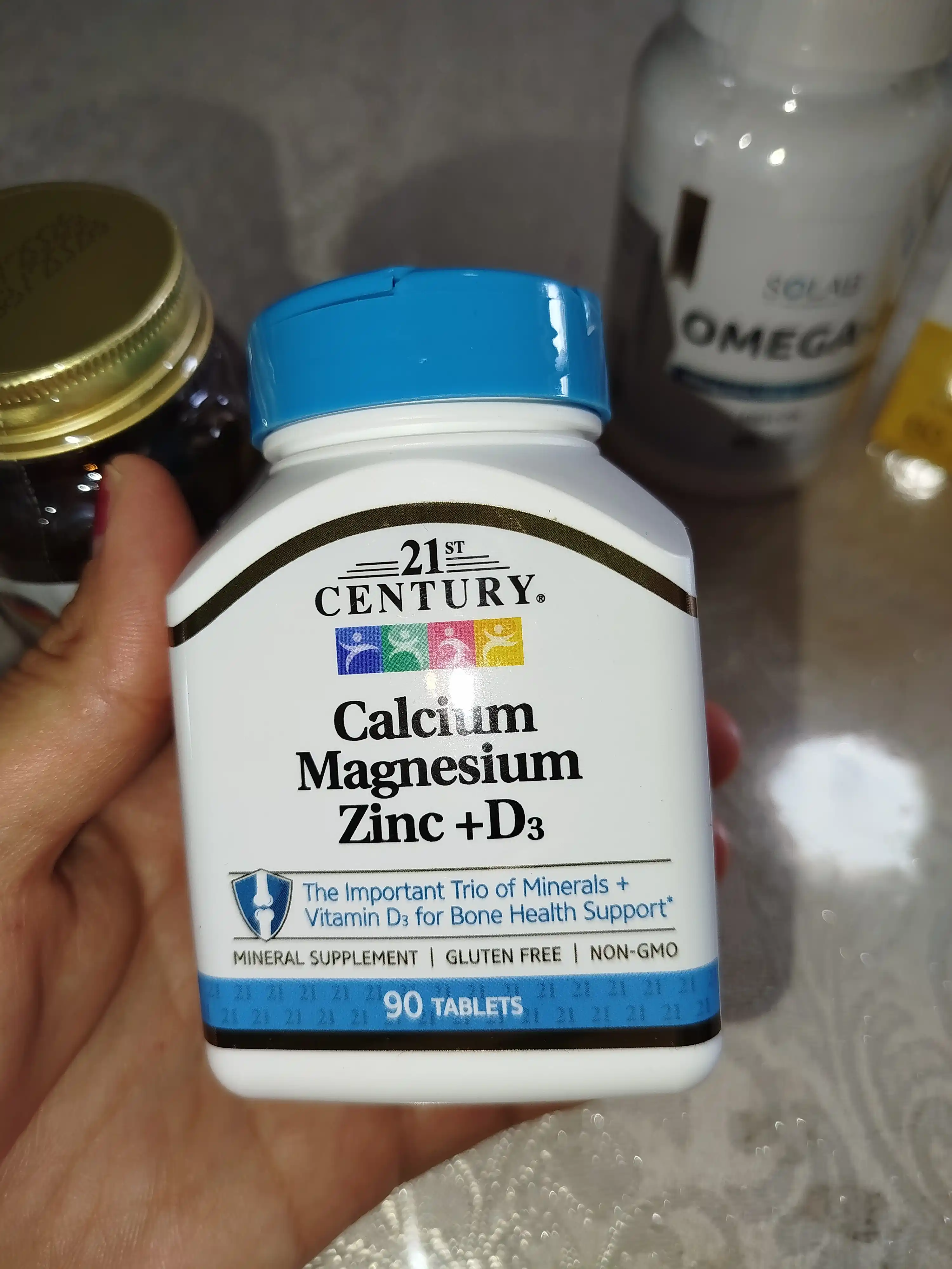 Кальций, Магний, Цинк, Витамин д3, 21st Century Calcium Magnesium Zinc + D3, 90 таблеток, Халяль