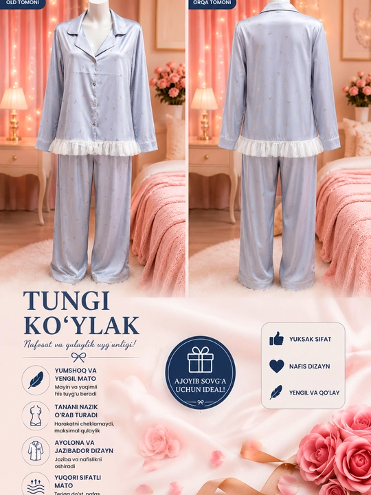 Ayollar uchun nafis tungi kiyim, qulay pijama