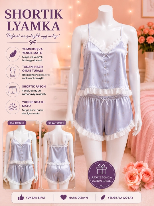 Ayollar uchun nafis tungi kiyim, qulay pijama