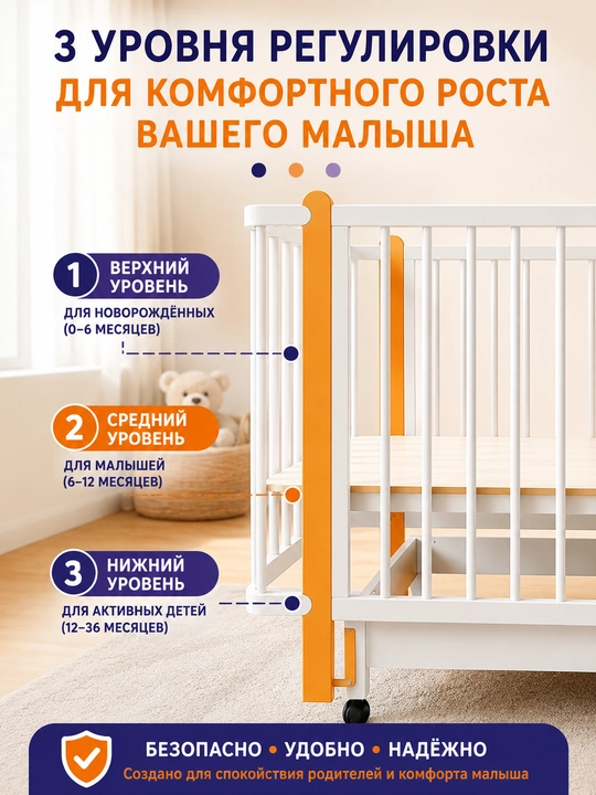3 in 1 bolalar krovatkasi va beshik, 0–6 yosh uchun, balandligi sozlanadi,120*60CM