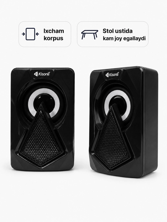 Колонки для компьютера Kisonli L-9090, 2 шт., USB, AUX 3,5 мм, с регулятором громкости