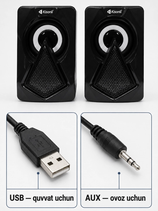 Колонки для компьютера Kisonli L-9090, 2 шт., USB, AUX 3,5 мм, с регулятором громкости