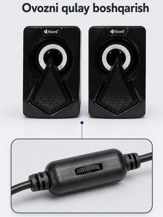 Колонки для компьютера Kisonli L-9090, 2 шт., USB, AUX 3,5 мм, с регулятором громкости