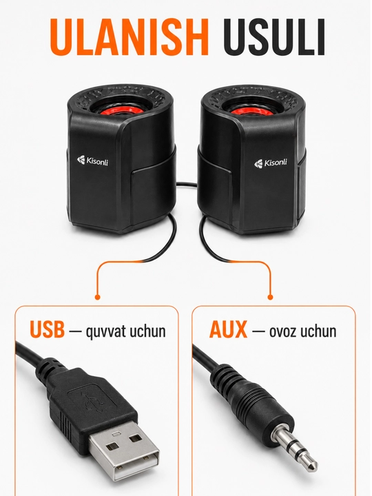 Колонки для компьютера Kisonli A-909, 2 шт., USB 2.0, AUX 3,5 мм