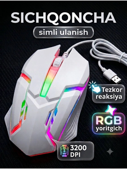 Mышь с яркой RGB-подсветкой для ноутбука и компов USB - 