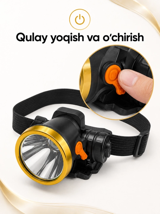 Bosh fonari OKGO FA-168, 20 W, qayta quvvatlanadigan, bosh tasmali, qutisi bilan