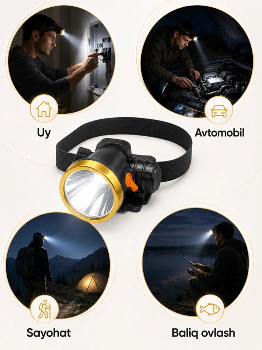 Bosh fonari OKGO FA-168, 20 W, qayta quvvatlanadigan, bosh tasmali, qutisi bilan