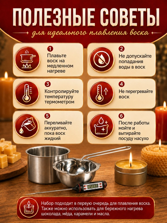 Набор для плавления воска, мыла на водяной бане с термометром