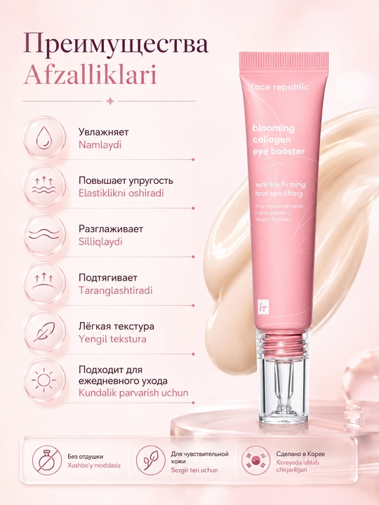 Kollagenli ko‘z atrofidagi teri uchun krem Face Republic Collagen Eye Cream, 15 ml