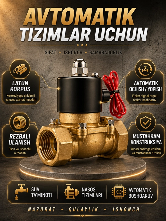 Elektromagnitli klapan, suv uchun avtomatik latunli elektr jo‘mrak