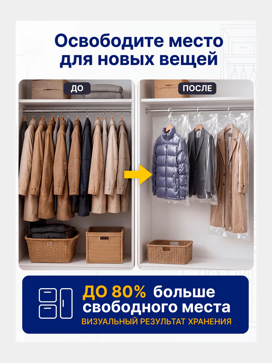 Вакуумный пакет-мешок с клапаном для хранения одежды и вещей, многоразовые