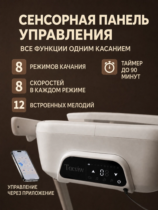 Детский стульчик 3 в 1 с электрокачанием, 8 режимов, 0-36 мес