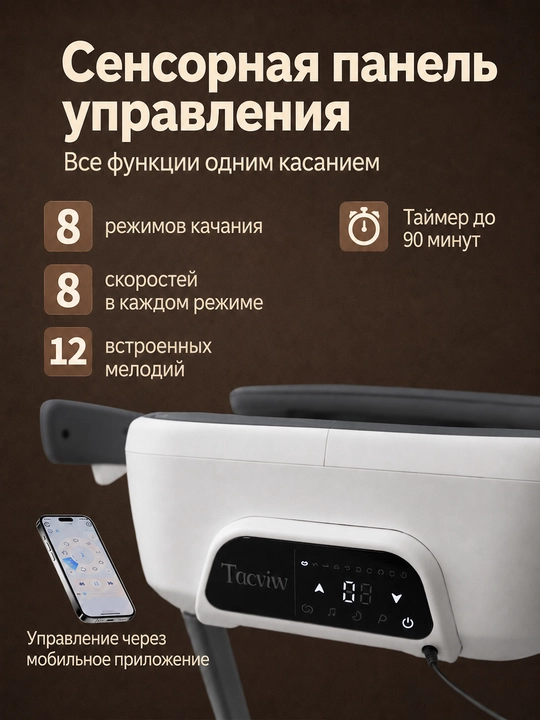 Детский стульчик 3 в 1 с электрокачанием, 8 режимов, 0-36 мес