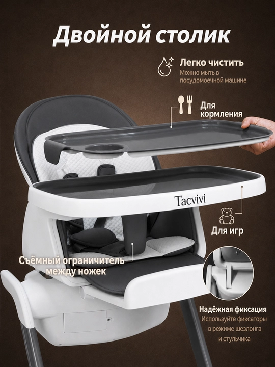 Детский стульчик 3 в 1 с электрокачанием, 8 режимов, 0-36 мес
