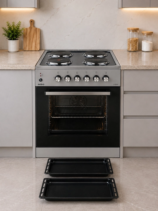 AVRIO AVR GS-A6044 электроплита 4 конфорки, духовка 70 л и 2 противня в комплекте