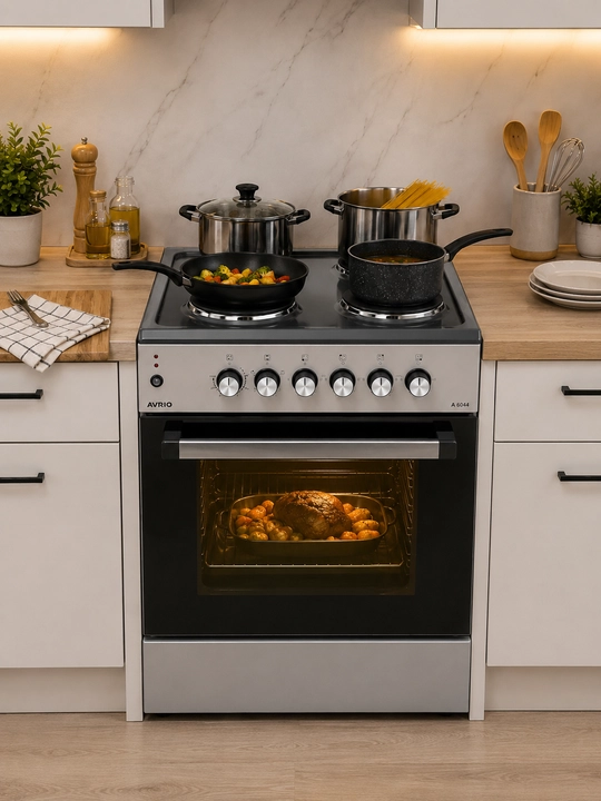 AVRIO AVR GS-A6044 электроплита 4 конфорки, духовка 70 л и 2 противня в комплекте