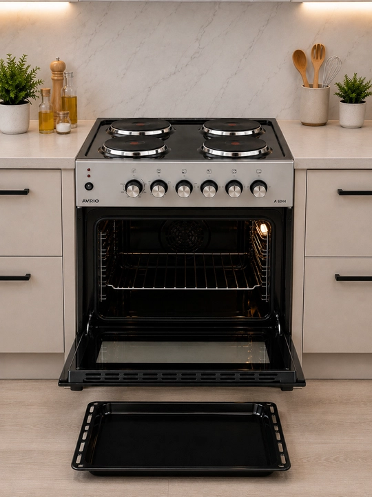 AVRIO AVR GS-A6043 электроплита 4 конфорки, духовка 70 л, 1 противня для дома, удобно дома