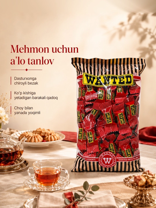 Шоколадные конфеты с начинкой «WANTED», 900 г, 105 шт. ±2%, производитель Ne'mat