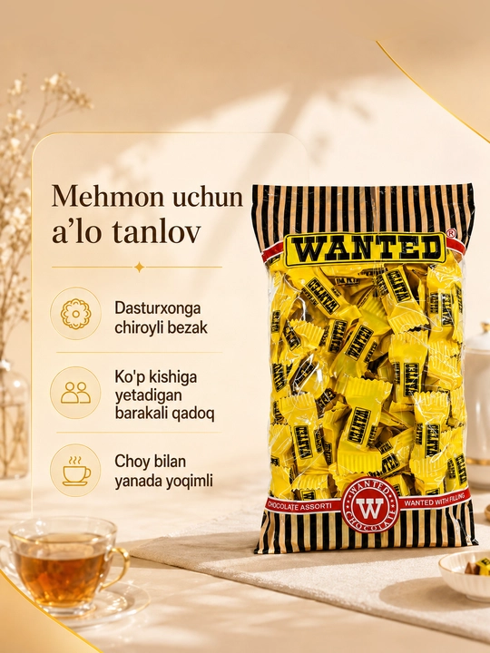 Шоколадные конфеты с начинкой «WANTED», 900 г, 105 шт. ±2%, производитель Ne'mat