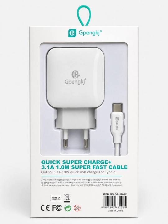 Зарядное устройство Gpengkj 18 Вт для телефона, USB-адаптер и кабель Type-C 1 м