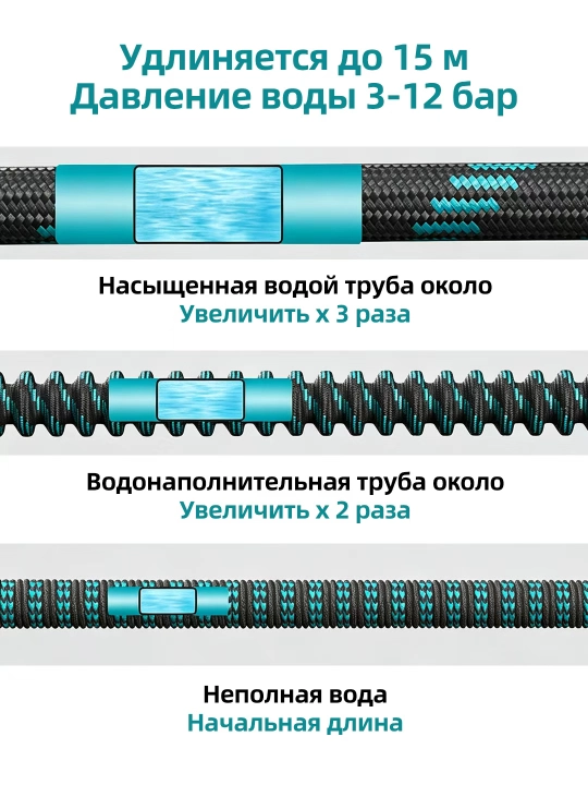 Choʻziladigan bogʻ shlangi 5-15 m, purkagich bilan, sugʻorish va yuvish uchun