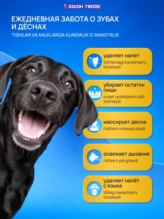 Itlar va mushuklar uchun tish cho'tkasi tishlar va tishqoқ g'alasi parvarishi uchun
