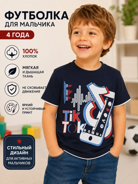 O‘g‘il bola uchun futbolka, 4 yosh, to‘q ko‘k, TikTok - 
