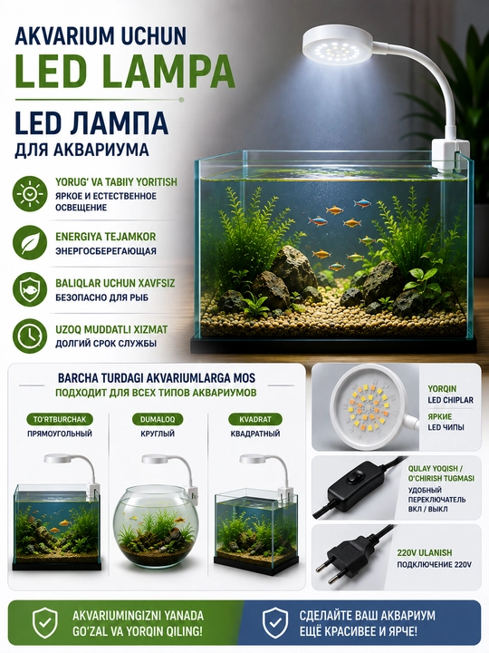 Baliqlar uchun akvarium LED yoritgich chirog‘i, yoritish, yoritgich - 