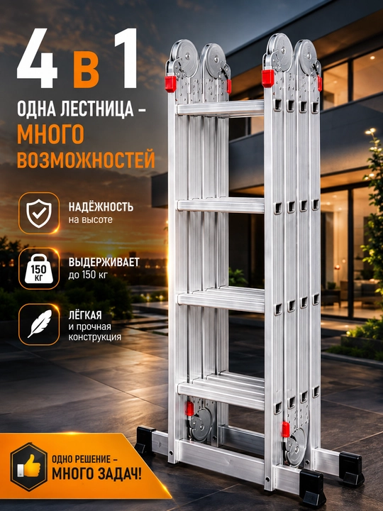 Narvon transformeri alyuminiy, buklanadigan ko'p funksiyali universal narvon, 150 kg gacha - 