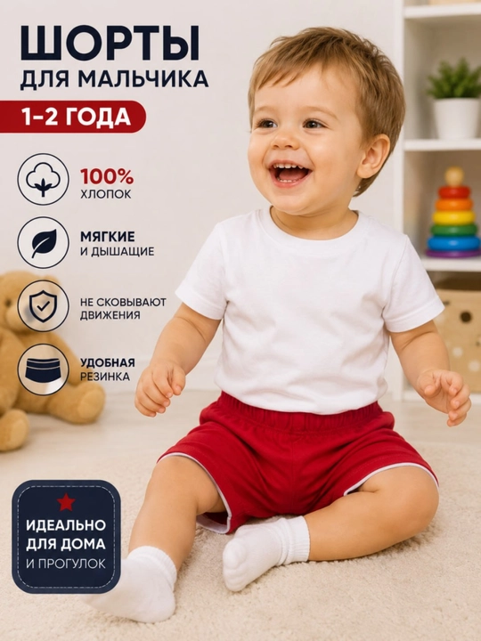 Шорты детские для мальчика, 1-2 года, красный цвет - 