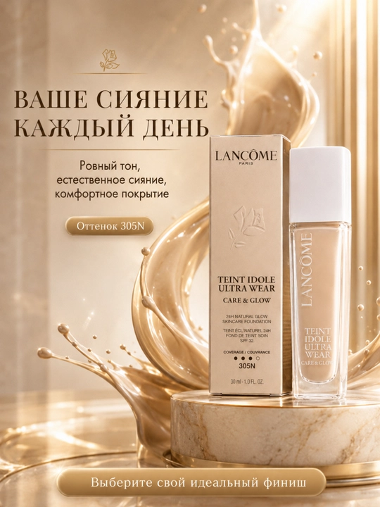 Лёгкий тональный крем с естественным сиянием Lancôme Teint Idole Ultra Wear №305N - 