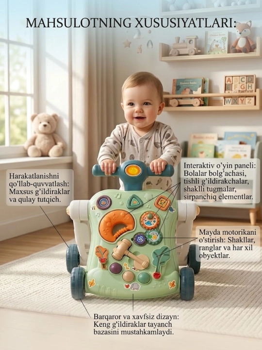 Детские ходунки, развивающий ходунок, интерактивная игрушка, игровой центр для малыша дома - 